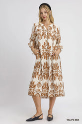 Umgee Mix Abstract Floral Print Midi Dress OutfitFlow
